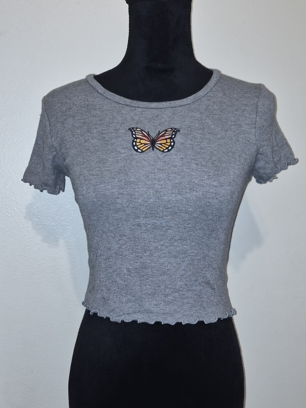 wild fable Gray Ribbed Butterfly Crop Top